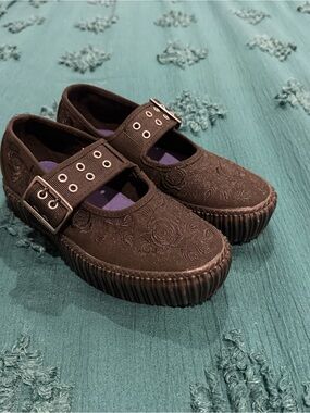 Vans Black Embroidered Mary Jane Platform Shoes